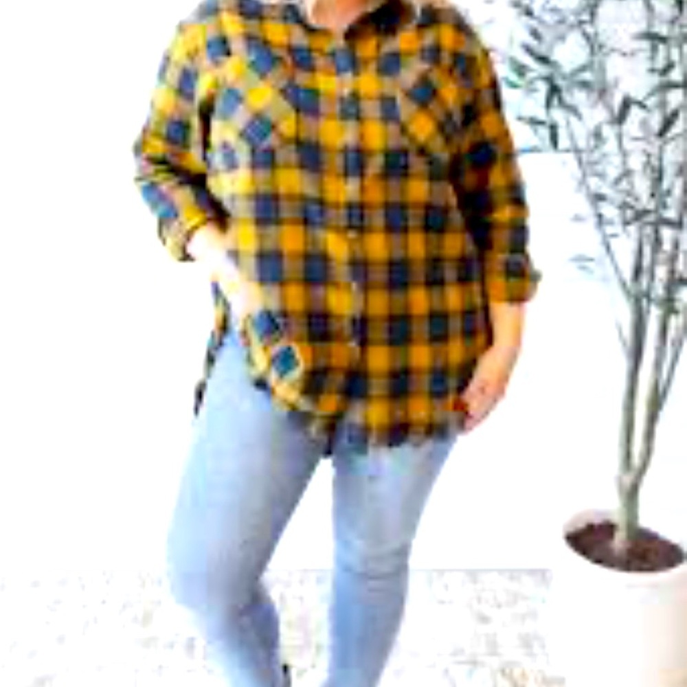 Beautiful plaid flannel blouse, Blue, Yellow 1x